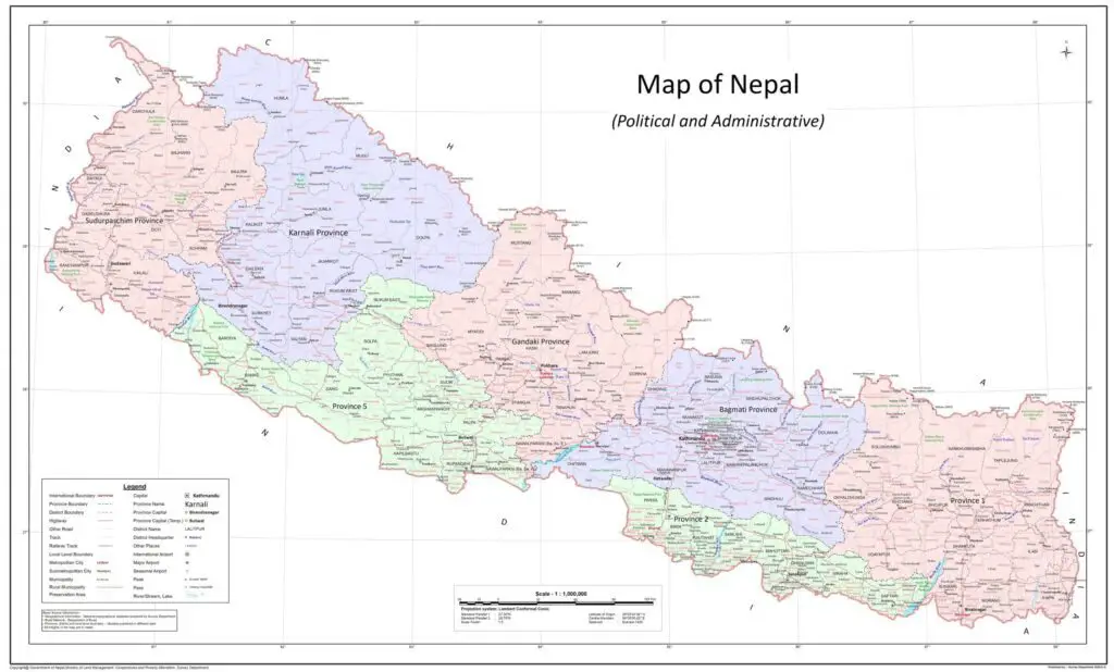 
Political and Administrative Map of Nepal with Districts in Nepal